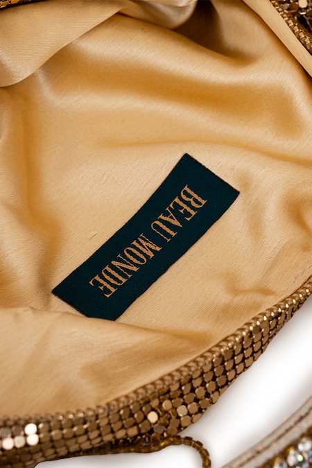 Beau Monde_Gold Metallic Mesh Prism Bag _at_Aza_Fashions