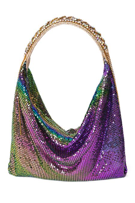 Beau Monde_Blue Chains Metallic Mesh Bag _at_Aza_Fashions
