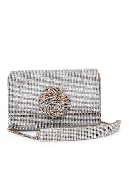 Beau Monde Silver Rosette Embellished Clutch 