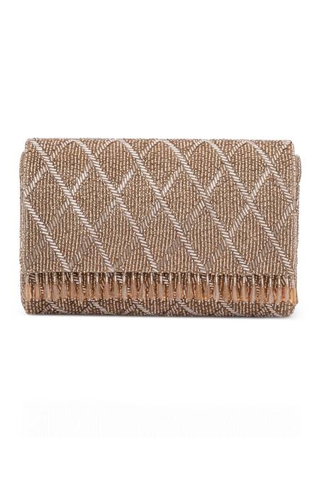 Beau Monde_Rose Gold Droplets Embellished Clutch _Online_at_Aza_Fashions