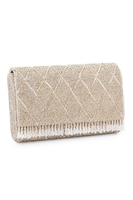 Buy_Beau Monde_Silver Droplets Tassel Embellished Clutch _Online_at_Aza_Fashions