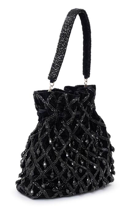 Beau Monde_Black Embroidery Potli Bag _Online_at_Aza_Fashions