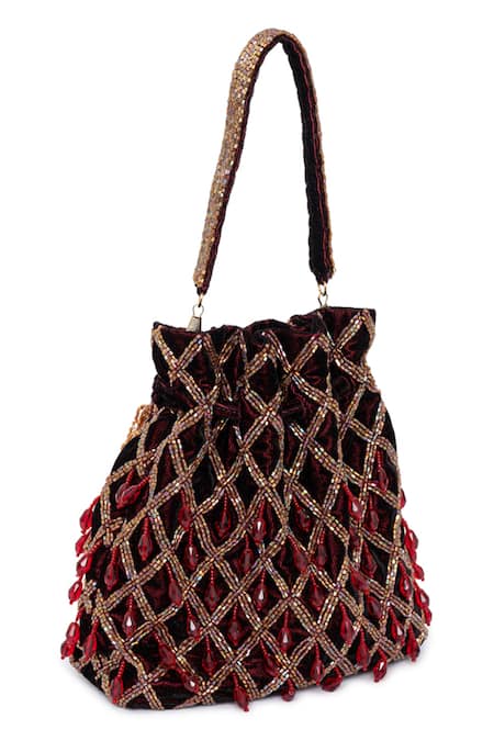 Beau Monde Arzoo Trellis Crystal Embroidered Potli 