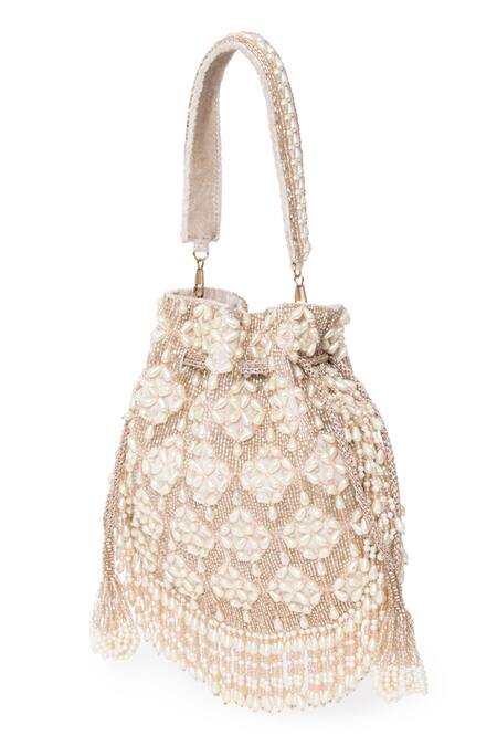 Beau Monde_Pink Beads, Pearls, Crystals Tara Floral Embroidered Potli _Online_at_Aza_Fashions