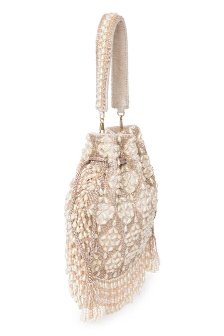 Buy_Beau Monde_Pink Beads, Pearls, Crystals Tara Floral Embroidered Potli _Online_at_Aza_Fashions