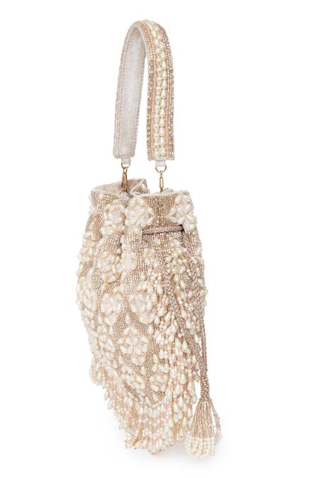 Shop_Beau Monde_Pink Beads, Pearls, Crystals Tara Floral Embroidered Potli _Online_at_Aza_Fashions