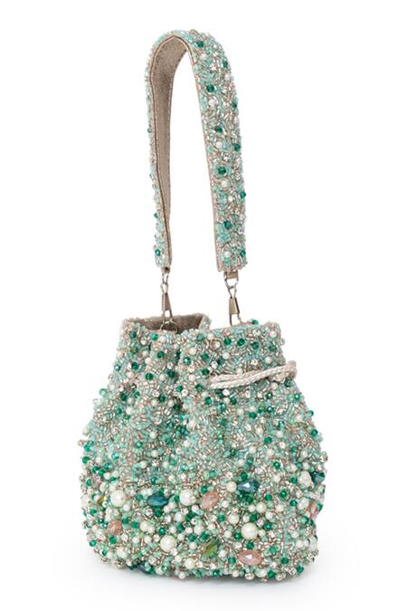 Beau Monde_Green Beads, Embroidery Potli _Online_at_Aza_Fashions