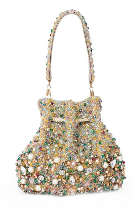 Beau Monde_Gold Embroidery, Beads Afreen Crystal Potli _Online_at_Aza_Fashions