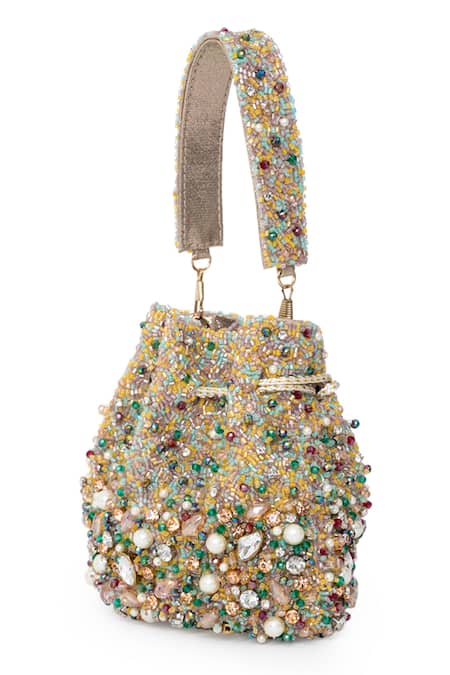 Buy_Beau Monde_Gold Embroidery, Beads Afreen Crystal Potli _Online_at_Aza_Fashions