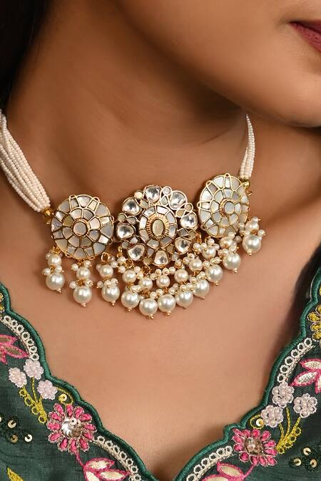 Namasya White Pearls Mother Of Embellished Choker Set Online at Aza Fashions Namasya_White Pearls Mother Of Embellished Choker Set_Online_at_Aza_Fashions