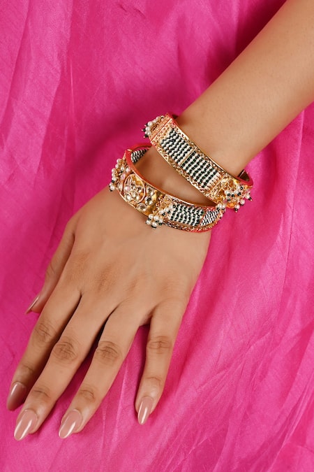 Namasya Pink Pearl And Kundan Embellished Bangles 2 Pcs 