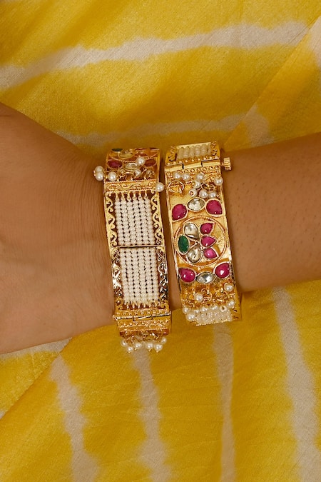 Namasya Mughal Bloom Pearl & Kundan Embellished Bangles 2 Pcs 