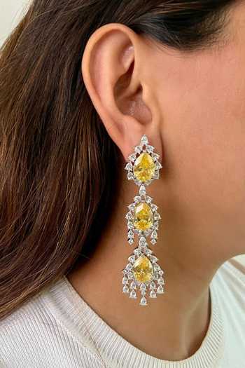 Shop PRERTO Yellow Crystals, Diamonds, Stones Layered Citrine Tear Drop Necklace Set at Aza Fashions Shop_PRERTO_Yellow Crystals, Diamonds, Stones Layered Citrine Tear Drop Necklace Set_at_Aza_Fashions