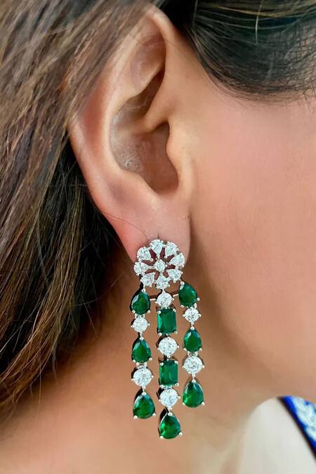 Shop_PRERTO_Green Diamonds, Layered And Circle Embellished Pendant_Online_at_Aza_Fashions