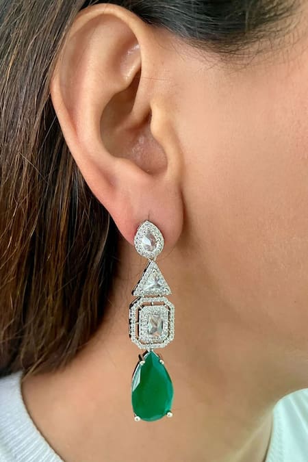 PRERTO Diamond & Teardrop Stone Embellished Layered Necklace Set 