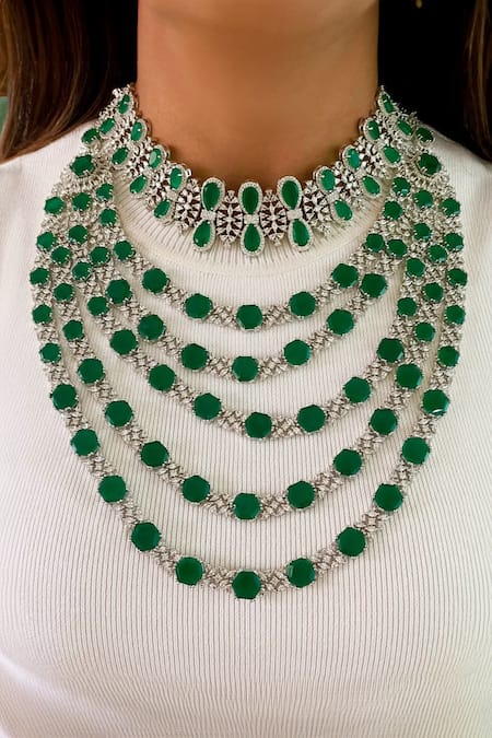 Prerto Green Diamonds, Stones 5 Layered And Oval Choker 