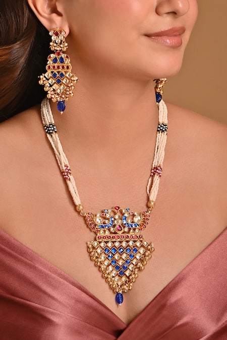 Raga Baubles Pachi Kundan Peacock Embellished Necklace Set 
