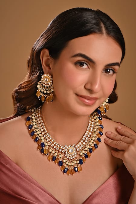 Raga Baubles Multi Color Kundan Embellished Bead Tassel Choker Set 