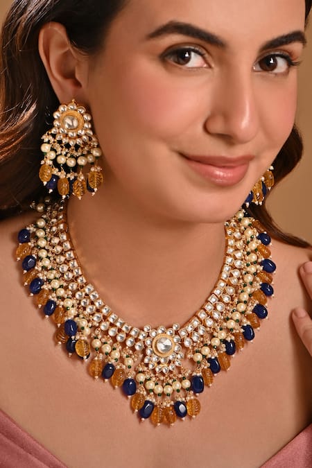 Raga Baubles Kundan Embellished Bead Tassel Choker Set 