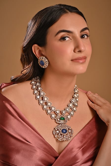 Raga Baubles Zircon Polki Mughal Necklace Set 