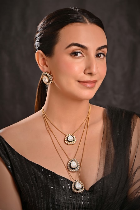 Raga Baubles Polki Embellished Layered Pendant Necklace Set 