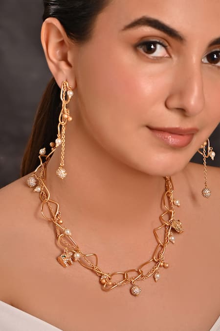 Raga Baubles Cubic Zirconia Charm Embellished Necklace Set 