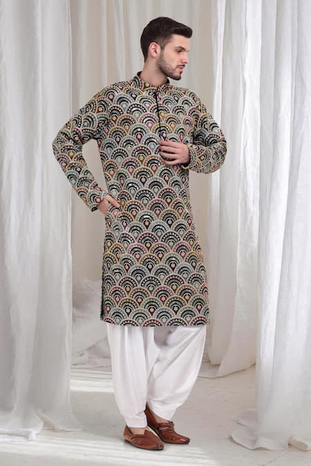 Buy Aham-Vayam Multi Color Cotton Embroidery Chandravali Kurta With Patiala Online at Aza Fashions Buy_Aham-Vayam_Multi Color Cotton Embroidery Chandravali Kurta With Patiala _Online_at_Aza_Fashions