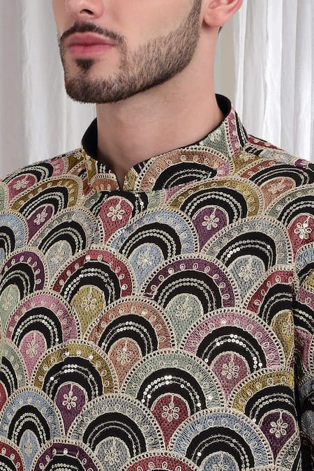 Aham-Vayam Multi Color Cotton Embroidery Chandravali Kurta With Patiala at Aza Fashions Aham-Vayam_Multi Color Cotton Embroidery Chandravali Kurta With Patiala _at_Aza_Fashions