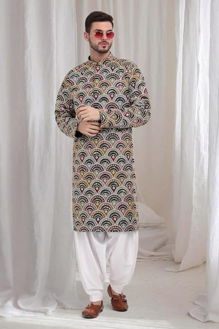 Buy Aham-Vayam Multi Color Cotton Embroidery Chandravali Kurta With Patiala Buy_Aham-Vayam_Multi Color Cotton Embroidery Chandravali Kurta With Patiala