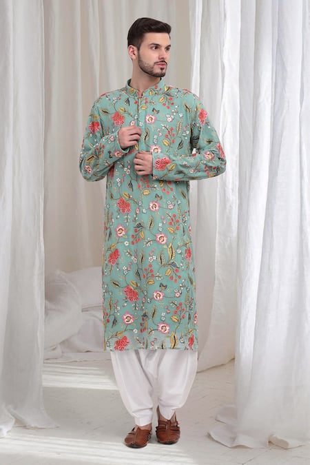 Buy Aham-Vayam Green Cotton Embroidery Push Vihar Kurta Patiala Set Online at Aza Fashions Buy_Aham-Vayam_Green Cotton Embroidery Push Vihar Kurta Patiala Set_Online_at_Aza_Fashions