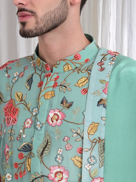 Aham-Vayam Green Cotton Embroidery Push Vihar Kurta Patiala Set at Aza Fashions Aham-Vayam_Green Cotton Embroidery Push Vihar Kurta Patiala Set_at_Aza_Fashions