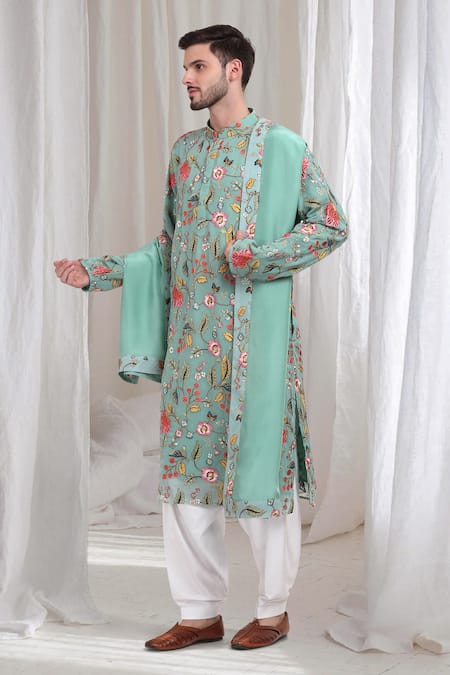 Buy Aham-Vayam Green Cotton Embroidery Push Vihar Kurta Patiala Set Buy_Aham-Vayam_Green Cotton Embroidery Push Vihar Kurta Patiala Set