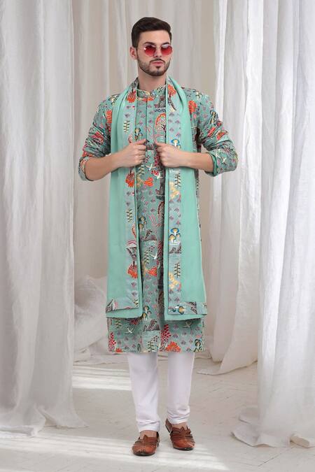 Buy Aham-Vayam Green Cotton Embroidery Pushp Mrig Kurta Churidar Set Buy_Aham-Vayam_Green Cotton Embroidery Pushp Mrig Kurta Churidar Set