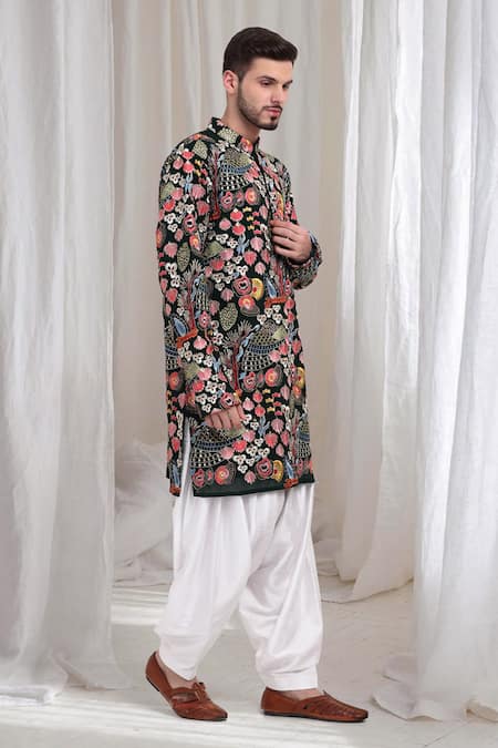 Shop_Aham-Vayam_Emerald Green Cotton Embroidery Phoolvan Kurta Patiala Set _Online_at_Aza_Fashions
