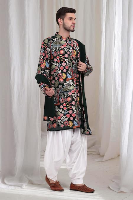 Aham-Vayam_Emerald Green Cotton Embroidery Phoolvan Kurta Patiala Set _at_Aza_Fashions