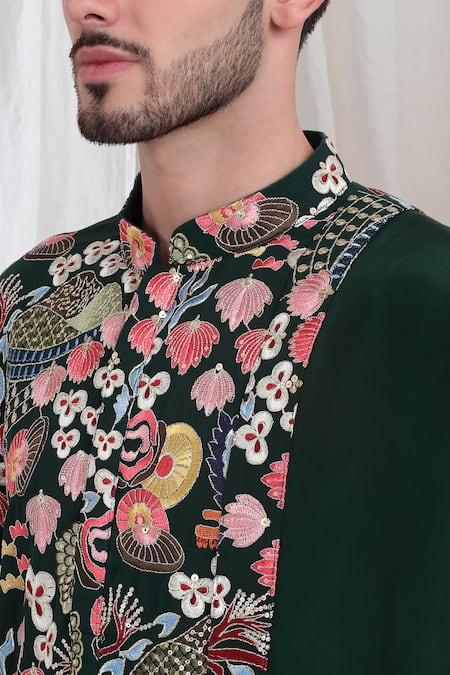 Buy_Aham-Vayam_Emerald Green Cotton Embroidery Phoolvan Kurta Patiala Set 