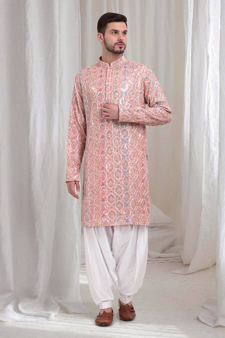 Buy Aham-Vayam Pink Cotton Sequins, Embroidery Samaroh Kurta Patiala Set Online at Aza Fashions Buy_Aham-Vayam_Pink Cotton Sequins, Embroidery Samaroh Kurta Patiala Set _Online_at_Aza_Fashions