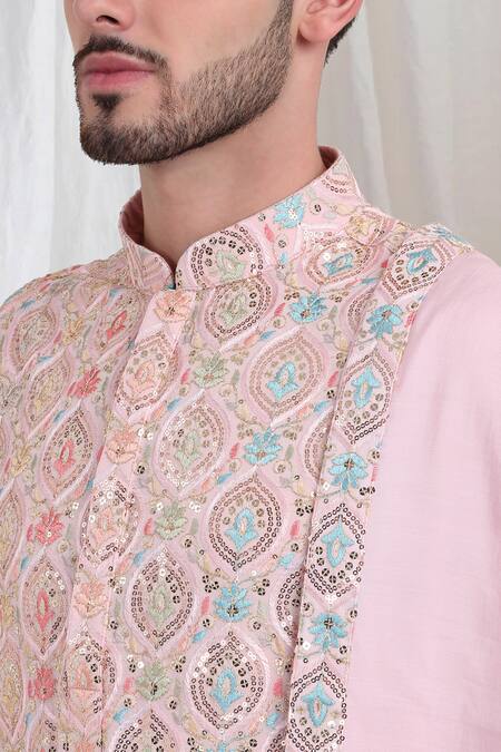 Aham-Vayam Pink Cotton Sequins, Embroidery Samaroh Kurta Patiala Set at Aza Fashions Aham-Vayam_Pink Cotton Sequins, Embroidery Samaroh Kurta Patiala Set _at_Aza_Fashions