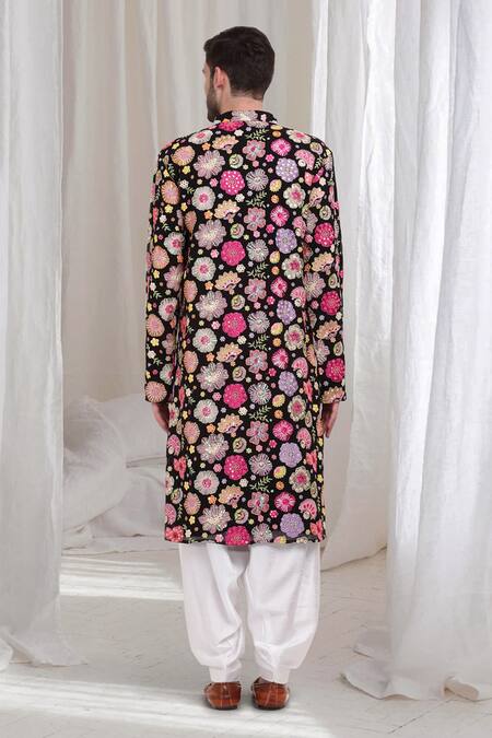 Shop_Aham-Vayam_Black Cotton Embroidery Pushpvilaas Kurta Patiala Set _at_Aza_Fashions