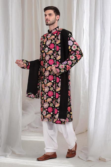Shop_Aham-Vayam_Black Cotton Embroidery Pushpvilaas Kurta Patiala Set _Online_at_Aza_Fashions