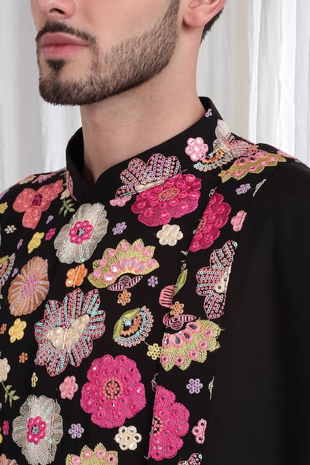 Aham-Vayam_Black Cotton Embroidery Pushpvilaas Kurta Patiala Set _at_Aza_Fashions