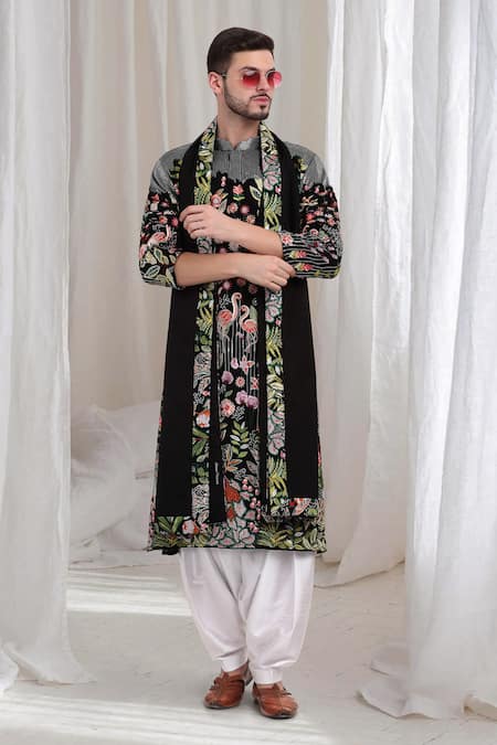 Aham-Vayam Black Cotton Embroidered Nature Varnika Kurta Patiala Set 