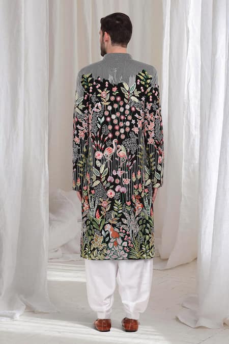 Shop_Aham-Vayam_Black Cotton Embroidery Varnika Kurta Patiala Set _at_Aza_Fashions