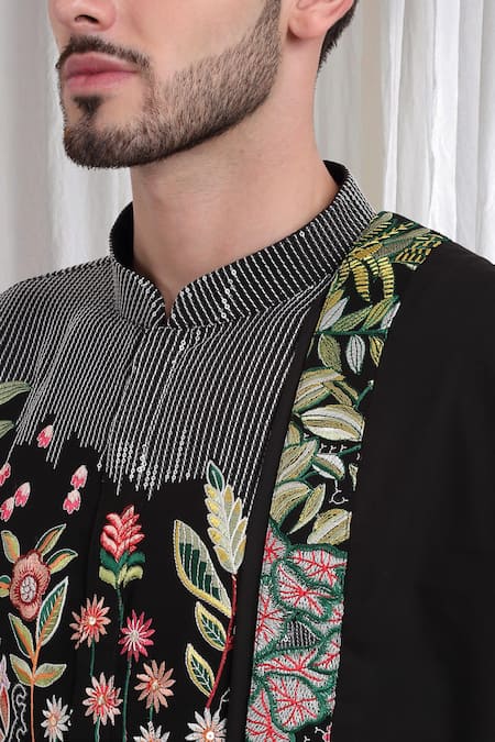 Shop_Aham-Vayam_Black Cotton Embroidery Varnika Kurta Patiala Set _Online_at_Aza_Fashions