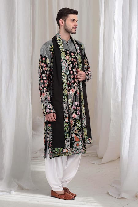 Aham-Vayam_Black Cotton Embroidery Varnika Kurta Patiala Set _at_Aza_Fashions