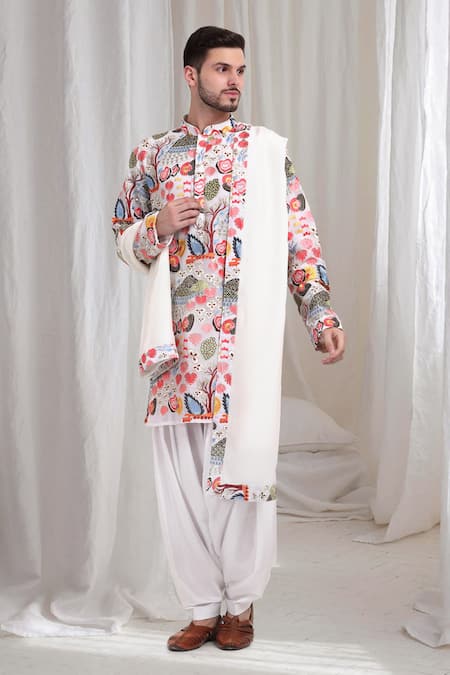 Aham-Vayam Multi Color Cotton Embroidered Abstract Mrignayani Kurta Patiala Set 