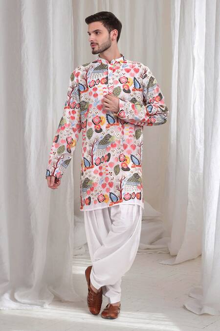 Buy_Aham-Vayam_Multi Color Cotton Embroidery Mrignayani Kurta Patiala Set _Online_at_Aza_Fashions