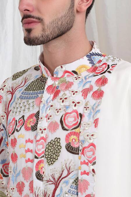 Aham-Vayam_Multi Color Cotton Embroidery Mrignayani Kurta Patiala Set _at_Aza_Fashions