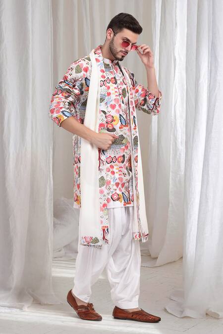 Buy_Aham-Vayam_Multi Color Cotton Embroidery Mrignayani Kurta Patiala Set 