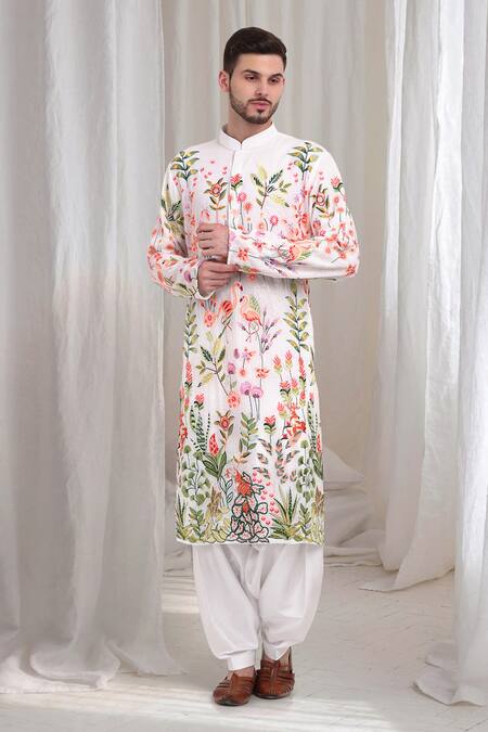 Buy Aham-Vayam White Cotton Embroidery Varnika Nature Kurta Patiala Set Online at Aza Fashions Buy_Aham-Vayam_White Cotton Embroidery Varnika Nature Kurta Patiala Set _Online_at_Aza_Fashions